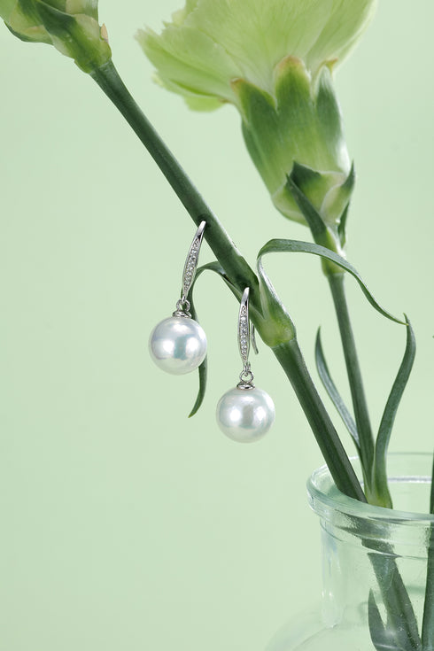 7-8mm White Akoya Pearl Hook Earrings